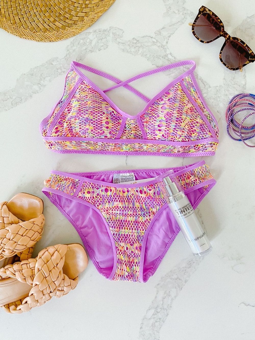 BECCA Lavender Multi-Color Mesh Bikini Set
